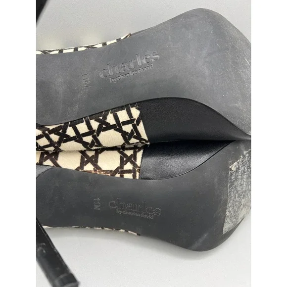 CharlesCharles David calf hair black/off white geometric print heels/pumps sz11 - Picture 10 of 10